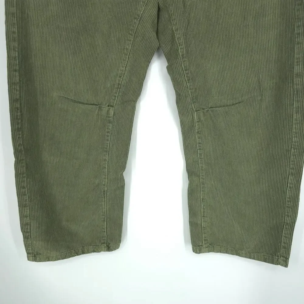 Free People Osaka Mid Rise Barrel Green Corduroy Pants Size 27